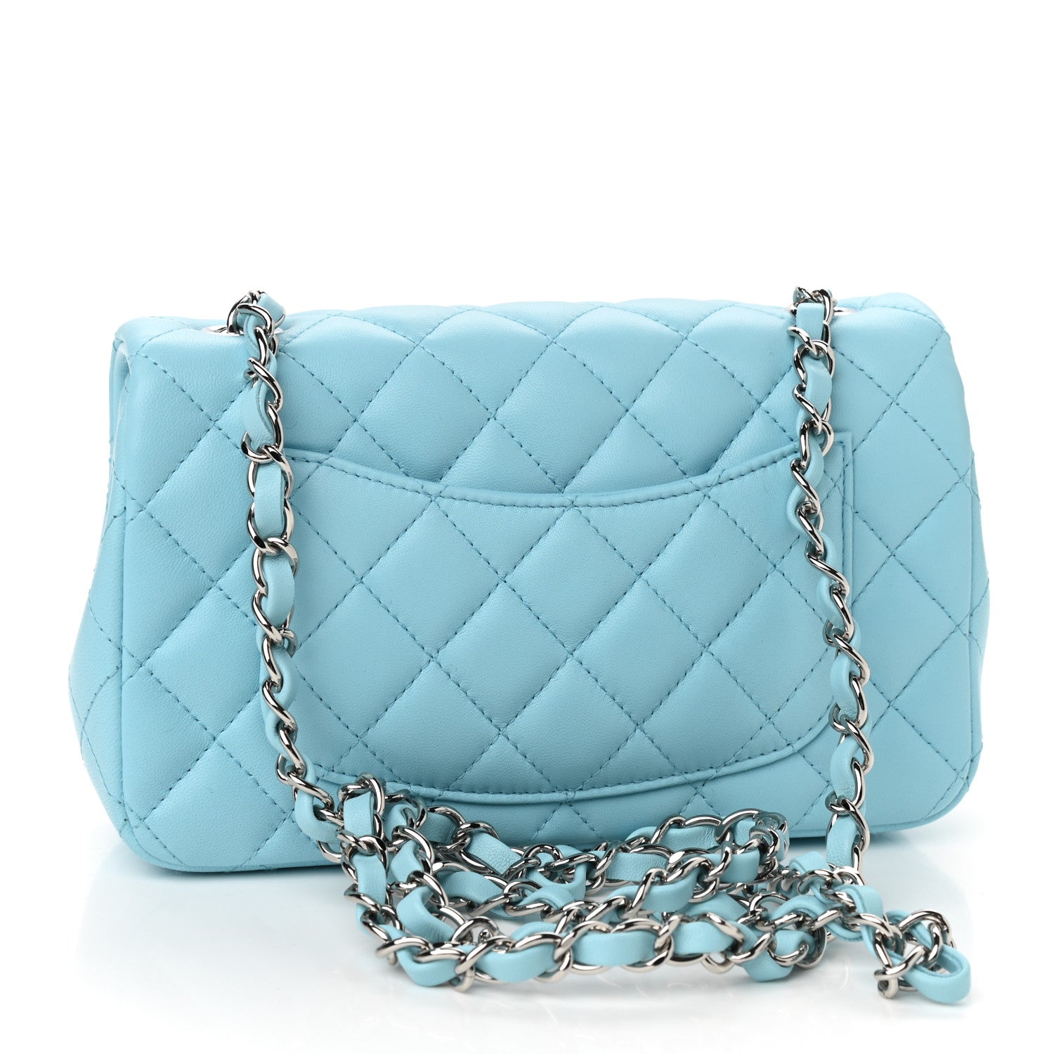 Chanel Lambskin Quilted Mini Rectangular Flap Neon Blue 3 of 9