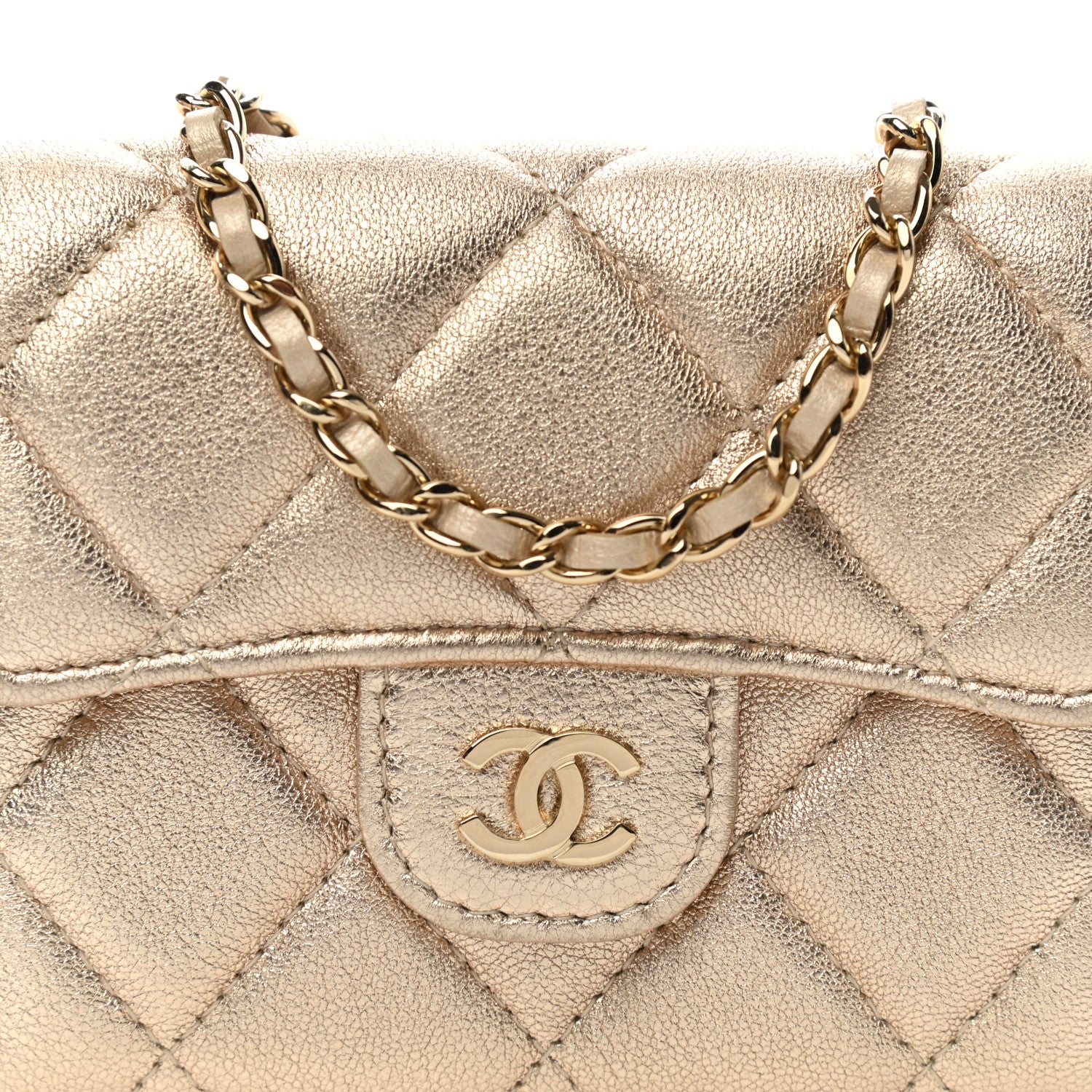 Chanel Metallic Lambskin Quilted Flap Card Holder On Chain Gold 5 of 11