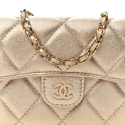 Chanel Metallic Lambskin Quilted Flap Card Holder On Chain Gold 5 of 11