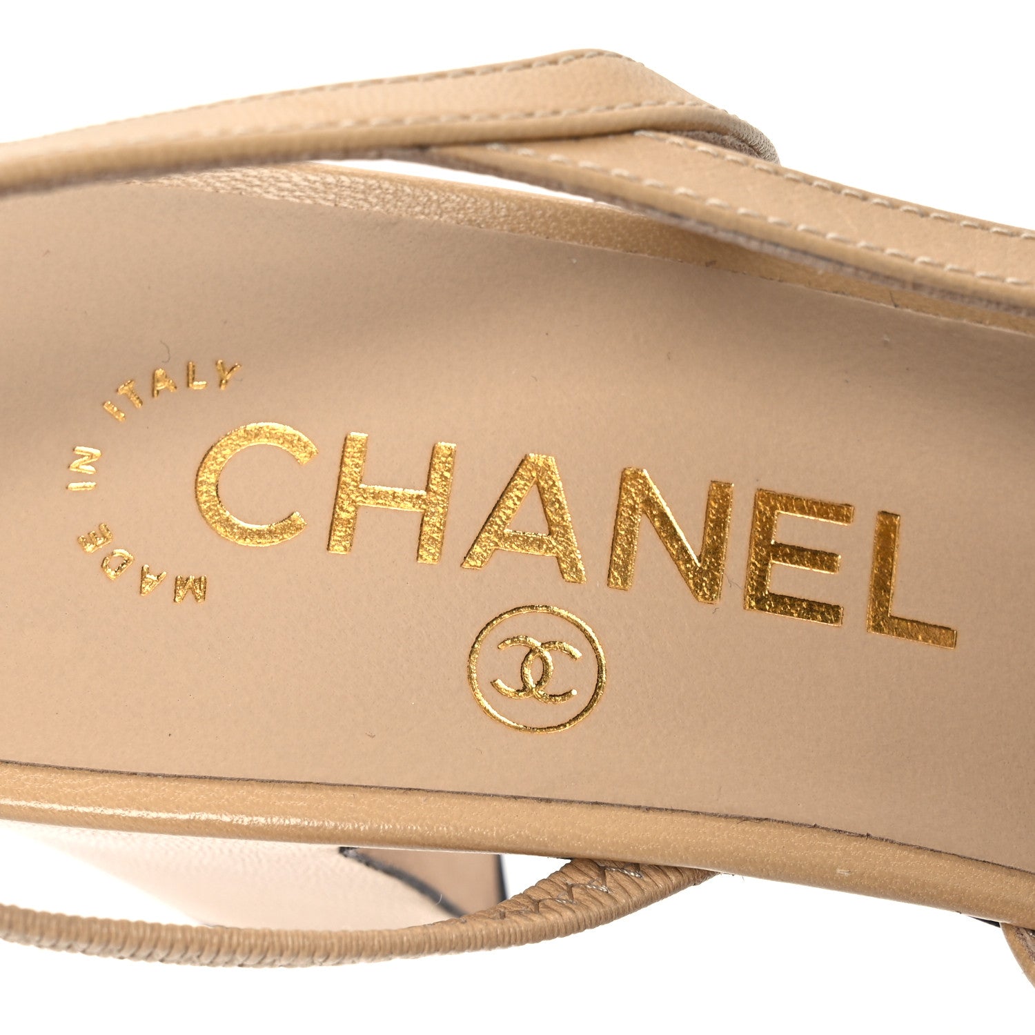 Chanel Goatskin Grosgrain Cap Toe CC Slingback Pumps 37.5 Beige Black 8 of 9