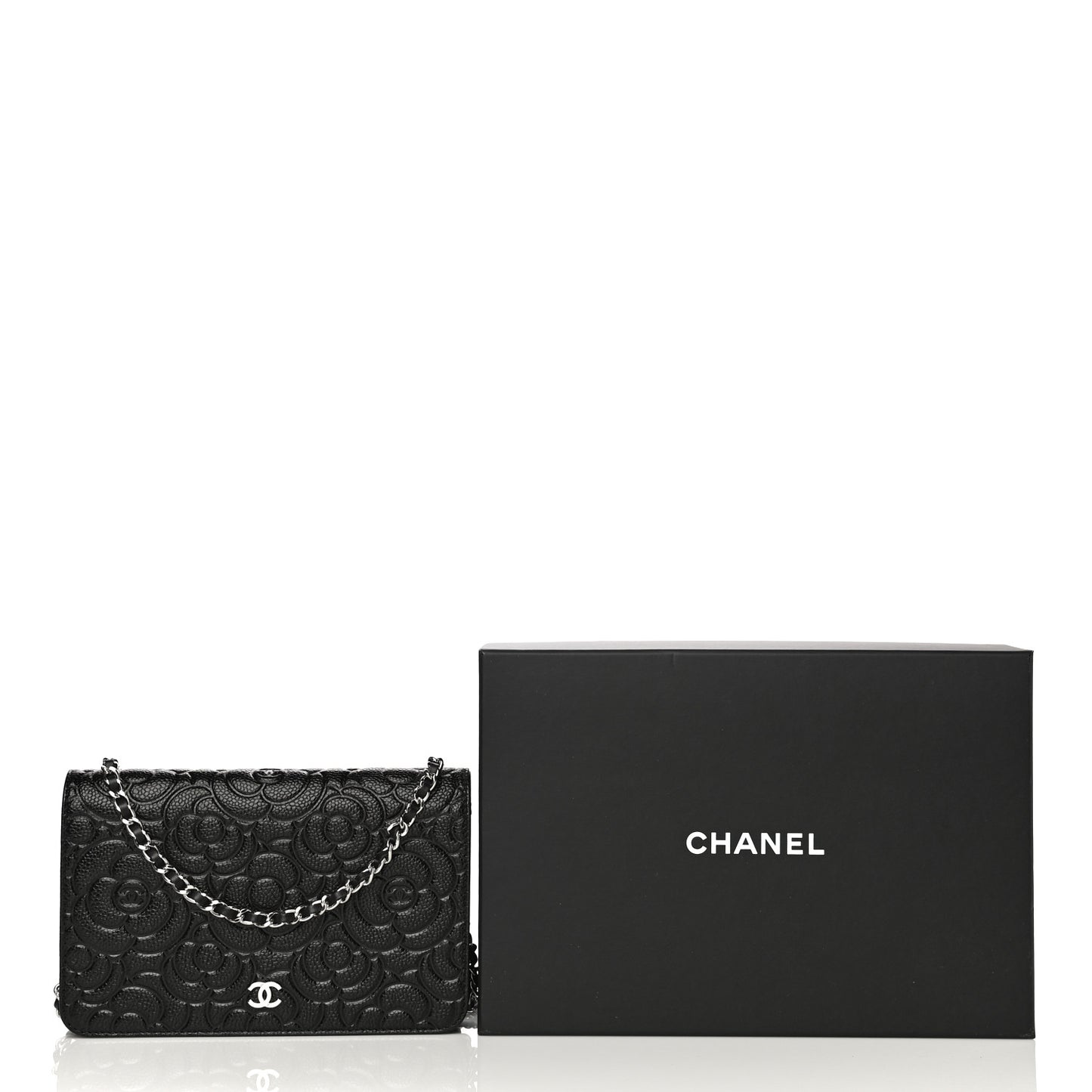 Caviar Camellia Embossed Wallet On Chain WOC Black