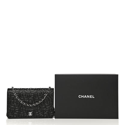 Chanel Caviar Camellia Embossed Wallet On Chain WOC Black 23 of 23
