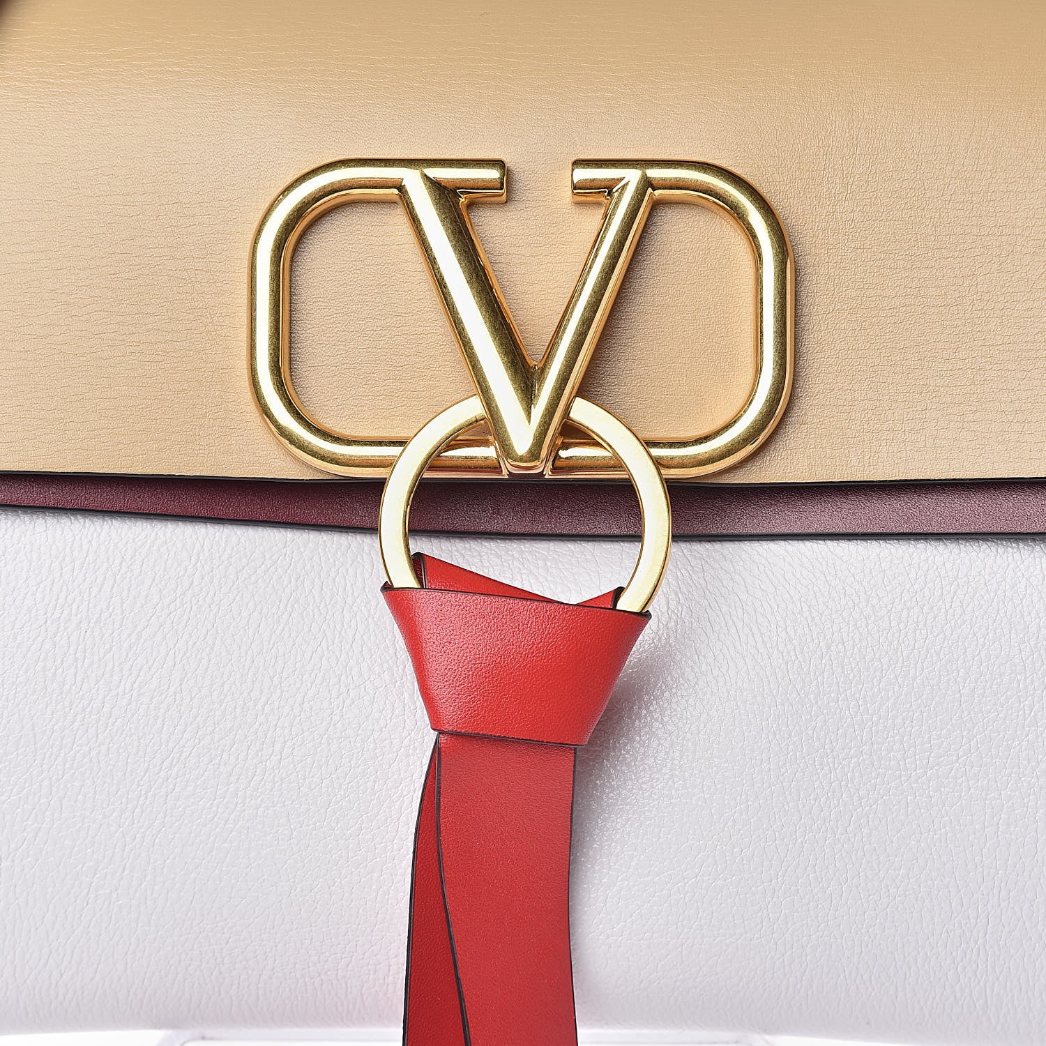 Valentino Garavani Buffalo Smooth Calfskin Small VRing Shoulder Bag Rose Cannelle White Cerise 9 of 9