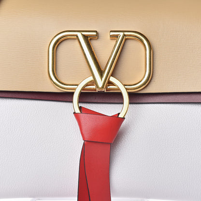 Valentino Garavani Buffalo Smooth Calfskin Small VRing Shoulder Bag Rose Cannelle White Cerise 9 of 9