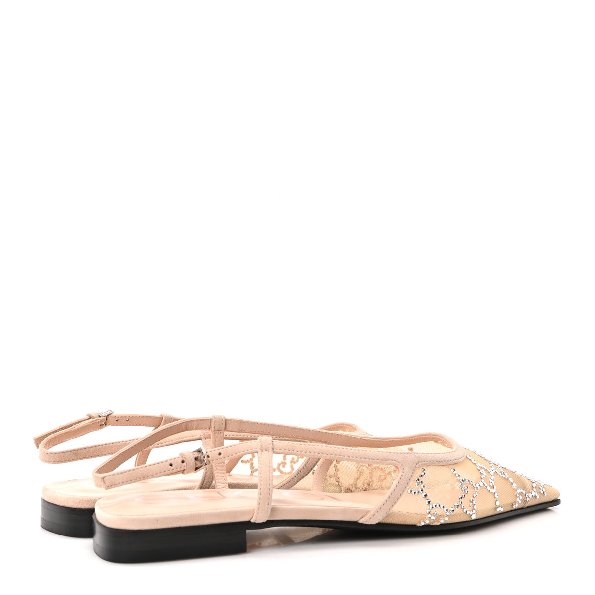 Gucci Suede Mesh Crystal GG Monogram Slingback Ballet Flats 36.5 Light Powder Skin Rose 5 of 9