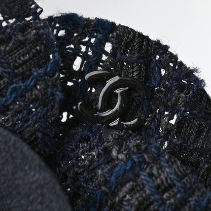 Chanel Tweed Camellia Pin Brooch Navy Blue 4 of 4