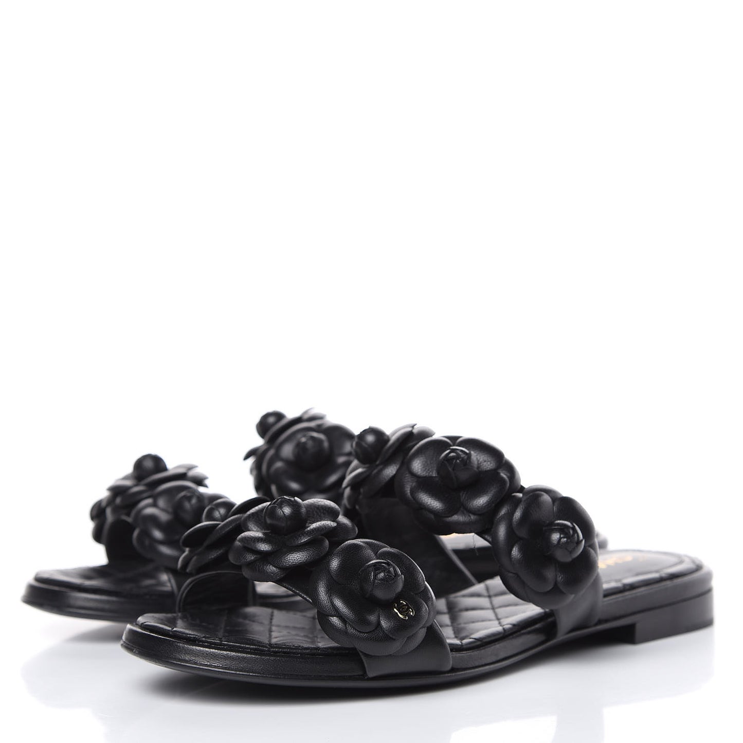 Lambskin Camellia Sandals 35.5 Black