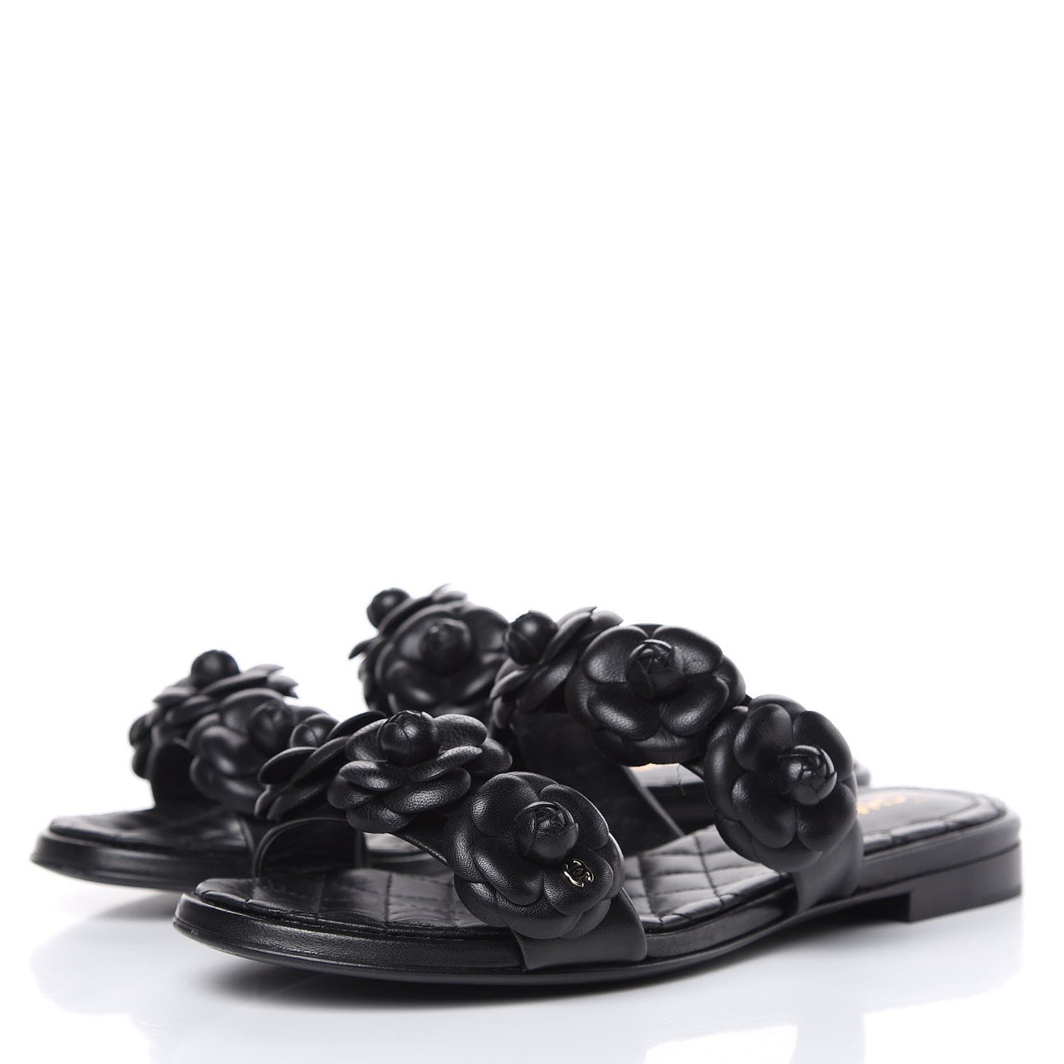 Chanel Lambskin Camellia Sandals 35.5 Black 3 of 11