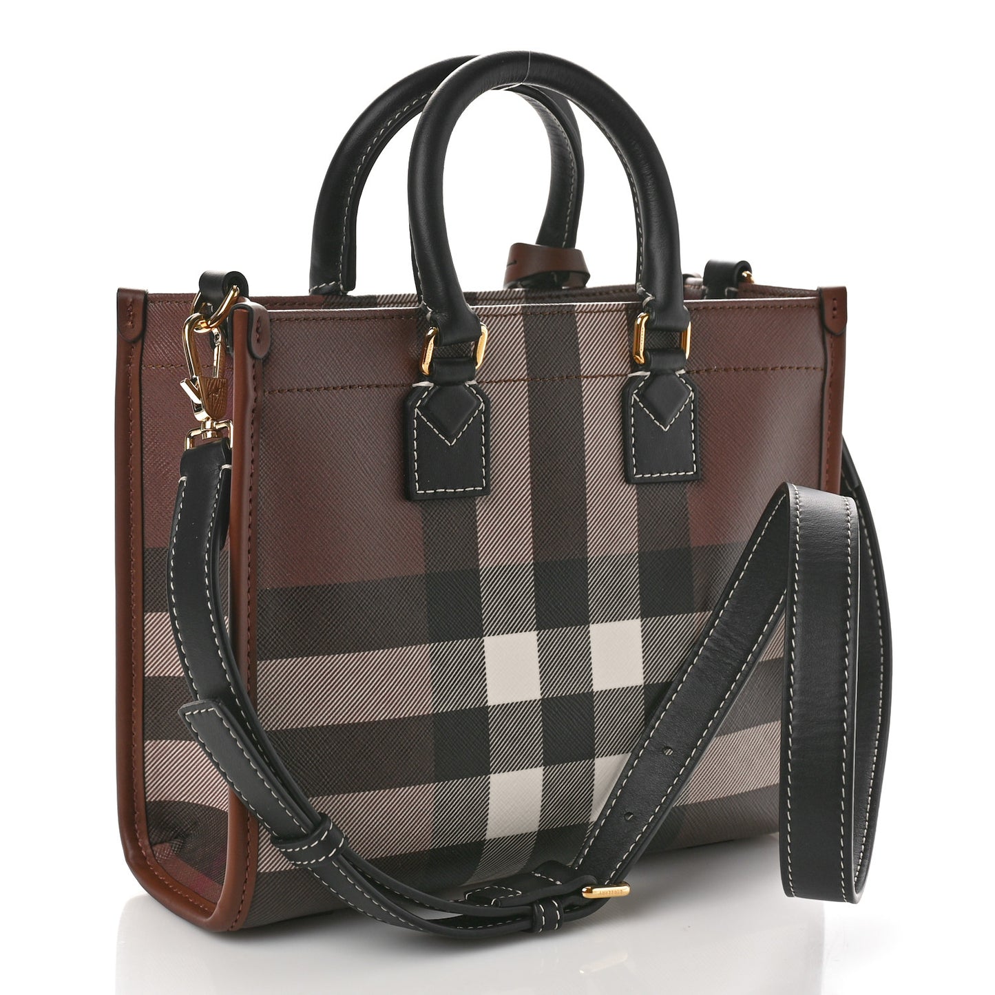 E-Canvas Check Calfskin Mini Freya Tote Dark Birch Brown