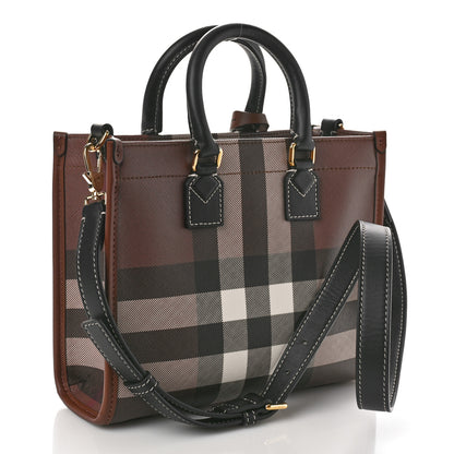 Burberry E-Canvas Check Calfskin Mini Freya Tote Dark Birch Brown 3 of 8
