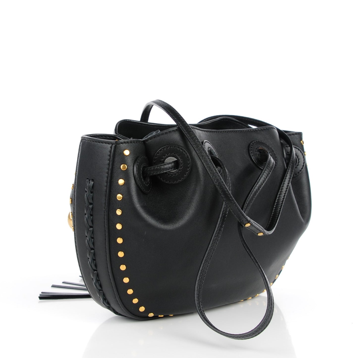 Lambskin Studded Small Inez Drawstring Bag Black