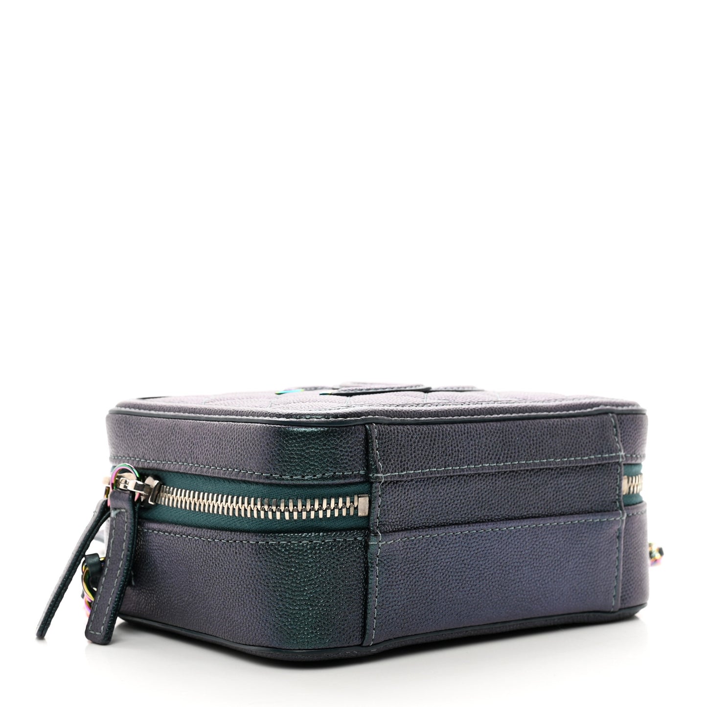 Iridescent Caviar Quilted Small CC Filigree Vanity Case Dark Turquoise