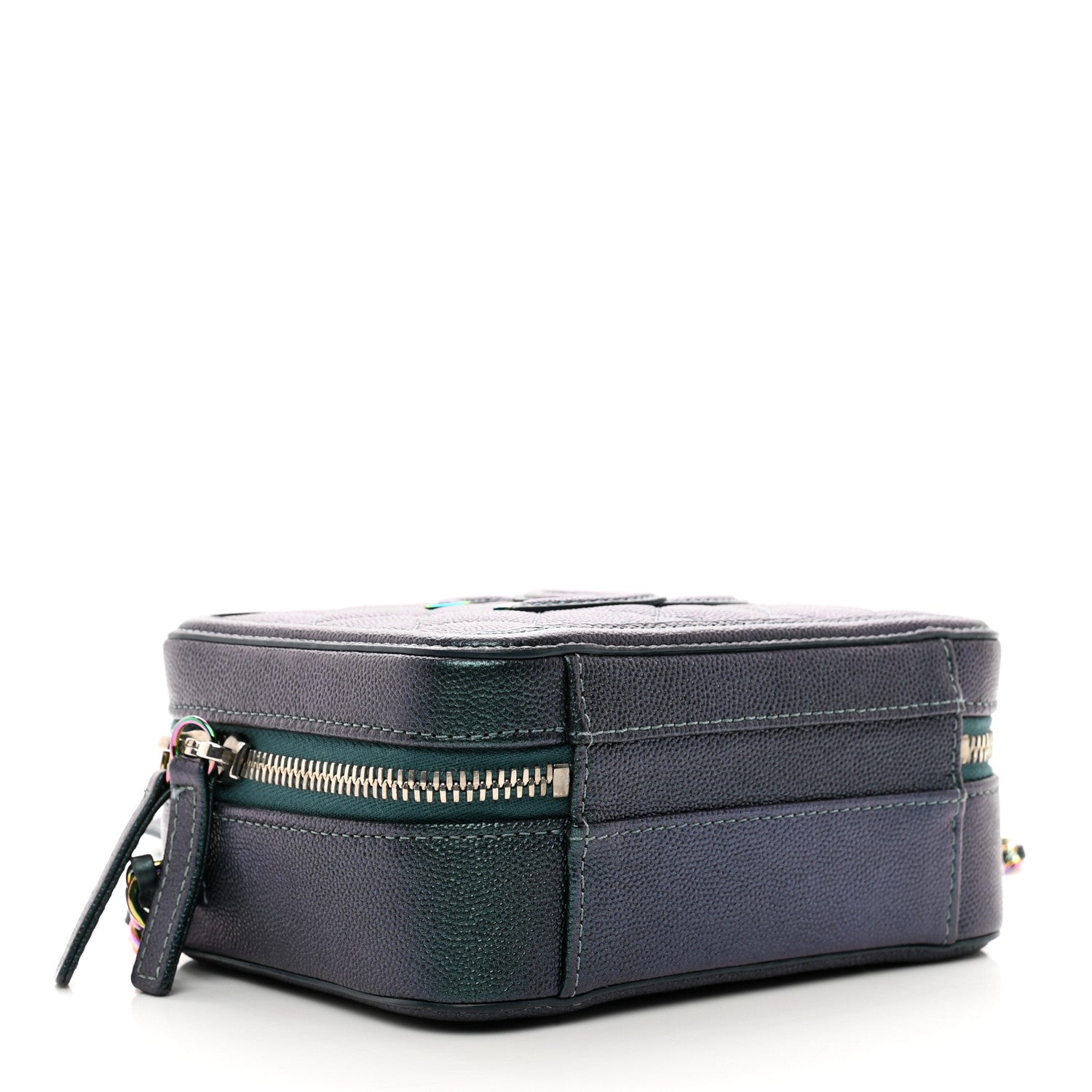 Chanel Iridescent Caviar Quilted Small CC Filigree Vanity Case Dark Turquoise 4 of 11