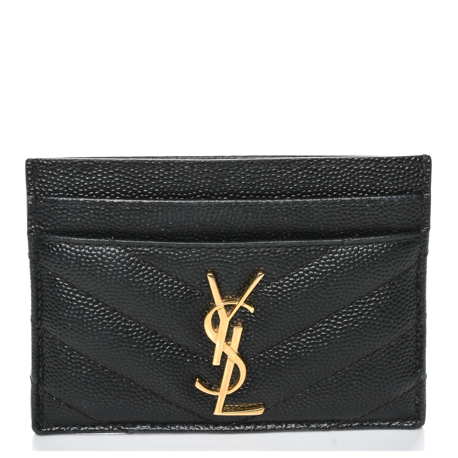 Saint Laurent Grain De Poudre Matelasse Chevron Monogram Credit Card Case Black 1 of 6