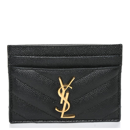 Saint Laurent Grain De Poudre Matelasse Chevron Monogram Credit Card Case Black 1 of 6