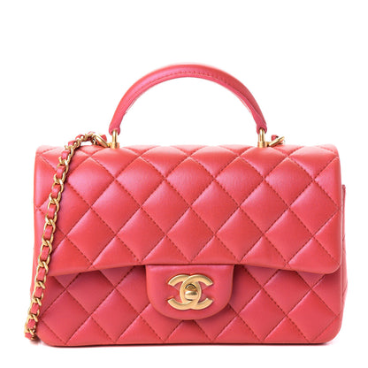 Chanel Iridescent Lambskin Quilted Mini Top Handle Rectangular Flap Red 1 of 10