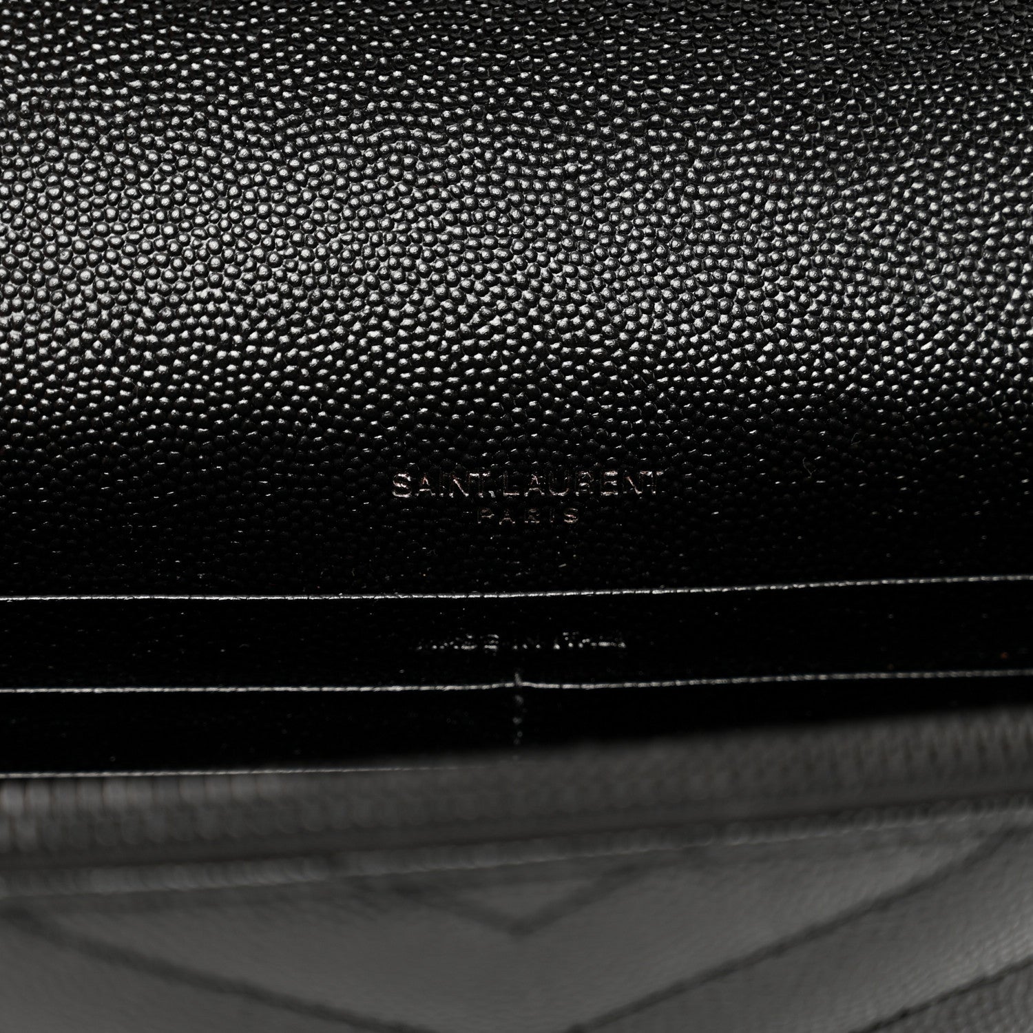 Saint Laurent Grain De Poudre Matelasse Chevron Monogram Monochrome Envelope Chain Wallet Black 7 of 9