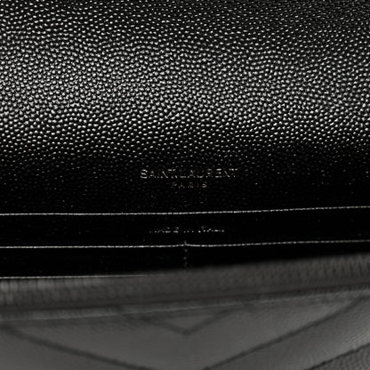 Saint Laurent Grain De Poudre Matelasse Chevron Monogram Monochrome Envelope Chain Wallet Black 7 of 9