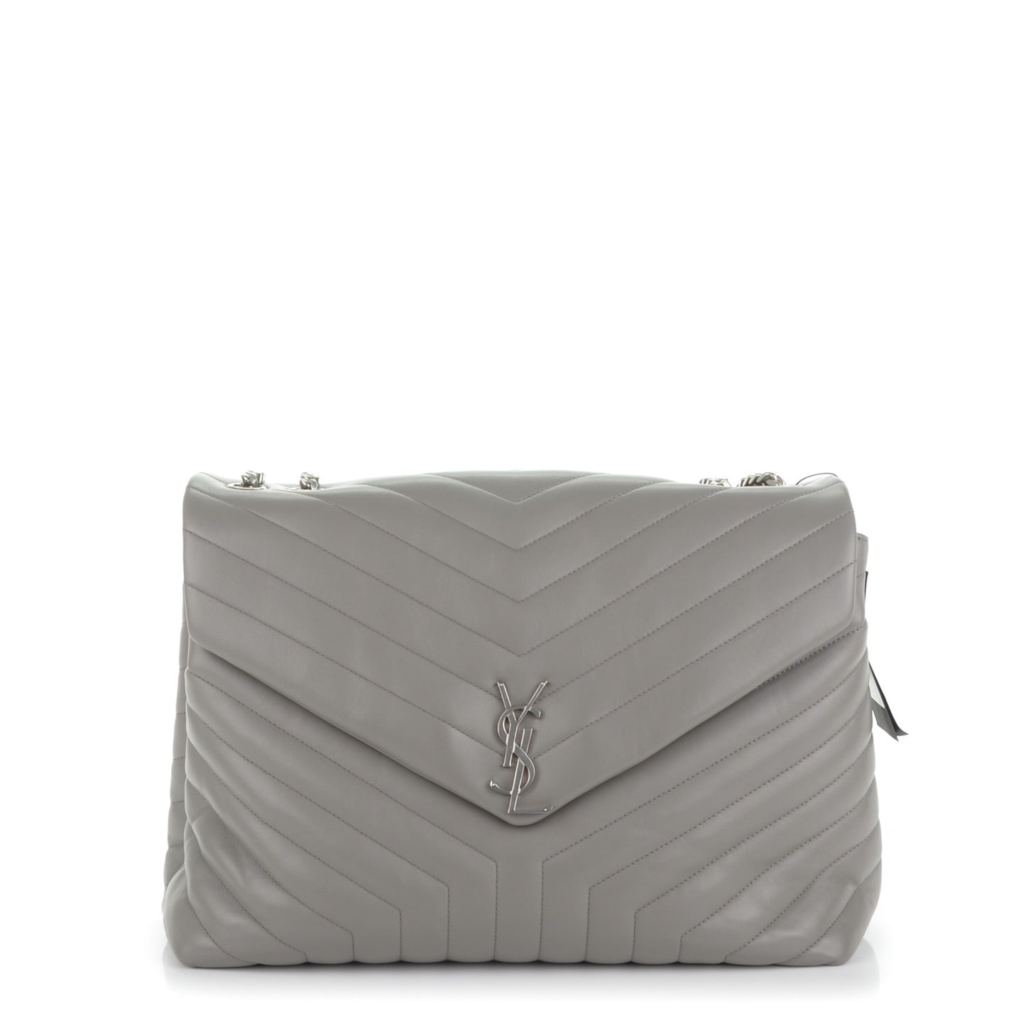 Calfskin Y Quilted Monogram Large Loulou Chain Satchel Grey