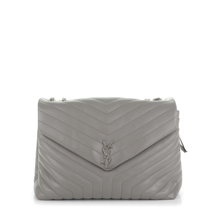 Saint Laurent Calfskin Y Quilted Monogram Large Loulou Chain Satchel Grey 1 of 7