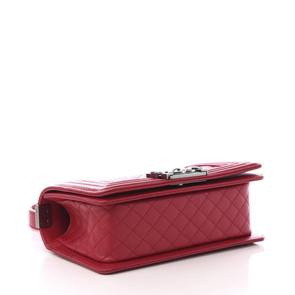 Chanel Lambskin Chevron Quilted Small Boy Flap Dark Pink 3 of 9