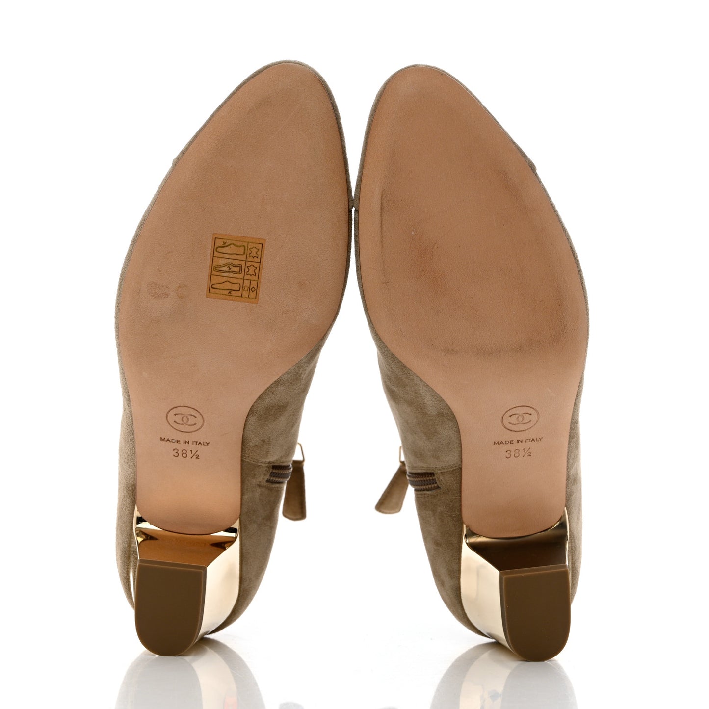 Suede Calfskin CC Cutout Short Boots 38.5 Beige