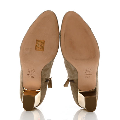 Chanel Suede Calfskin CC Cutout Short Boots 38.5 Beige 5 of 9
