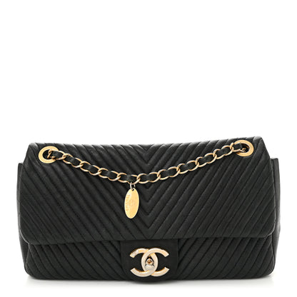Chanel Calfskin Chevron Quilted Medium Surpique Flap Black 1 of 10