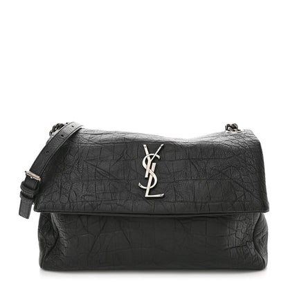 Saint Laurent Calfskin Crocodile Embossed Medium West Hollywood Monogram Fold-Over Black 1 of 11