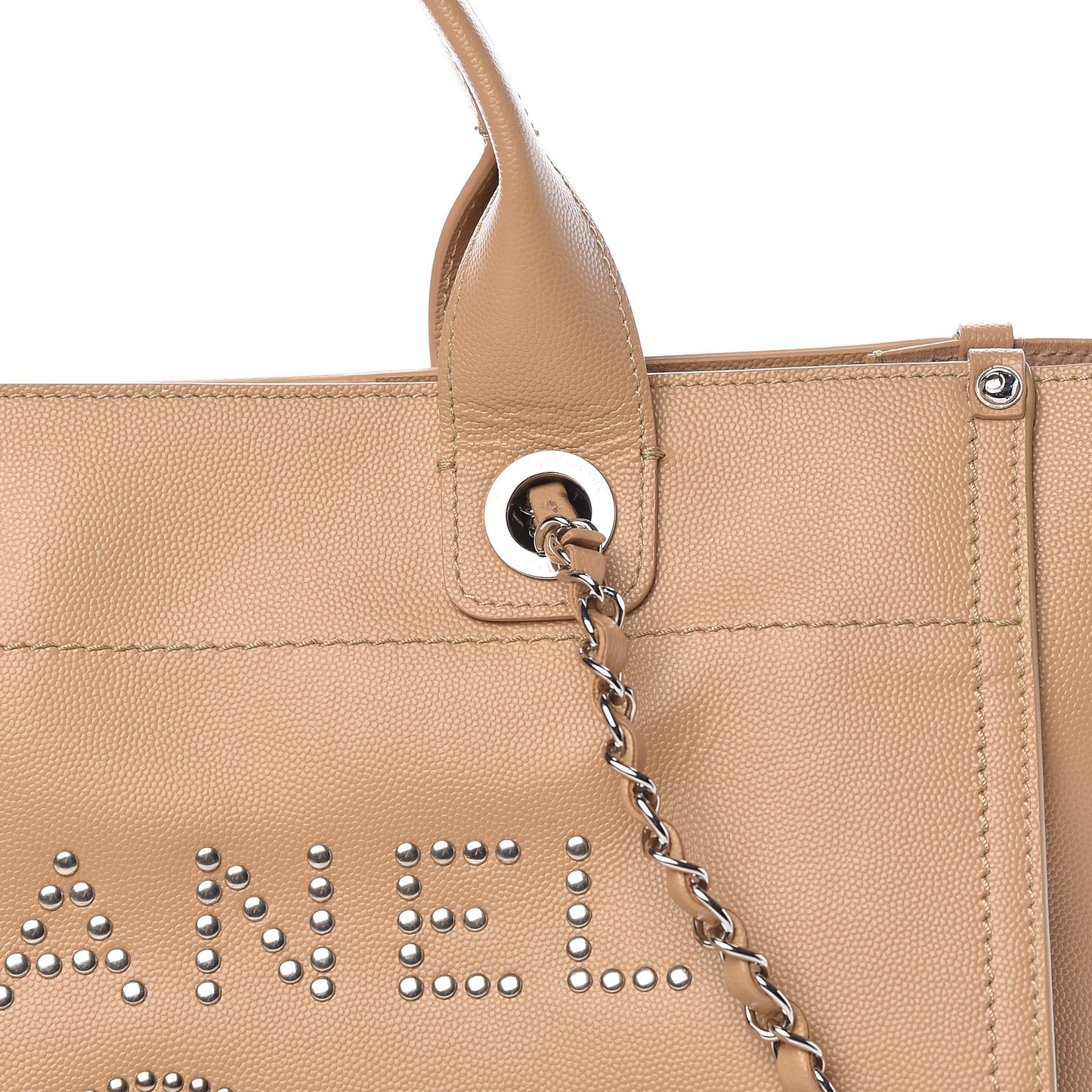 Caviar Small Studded Deauville Tote Beige