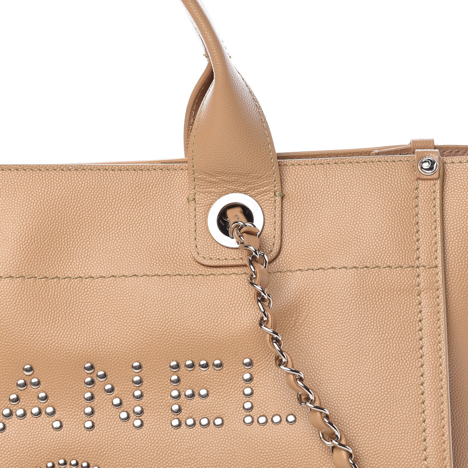 Chanel Caviar Small Studded Deauville Tote Beige 10 of 13
