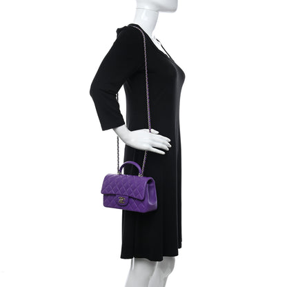 Chanel Lambskin Quilted Mini Top Handle Rectangular Flap Purple 2 of 11