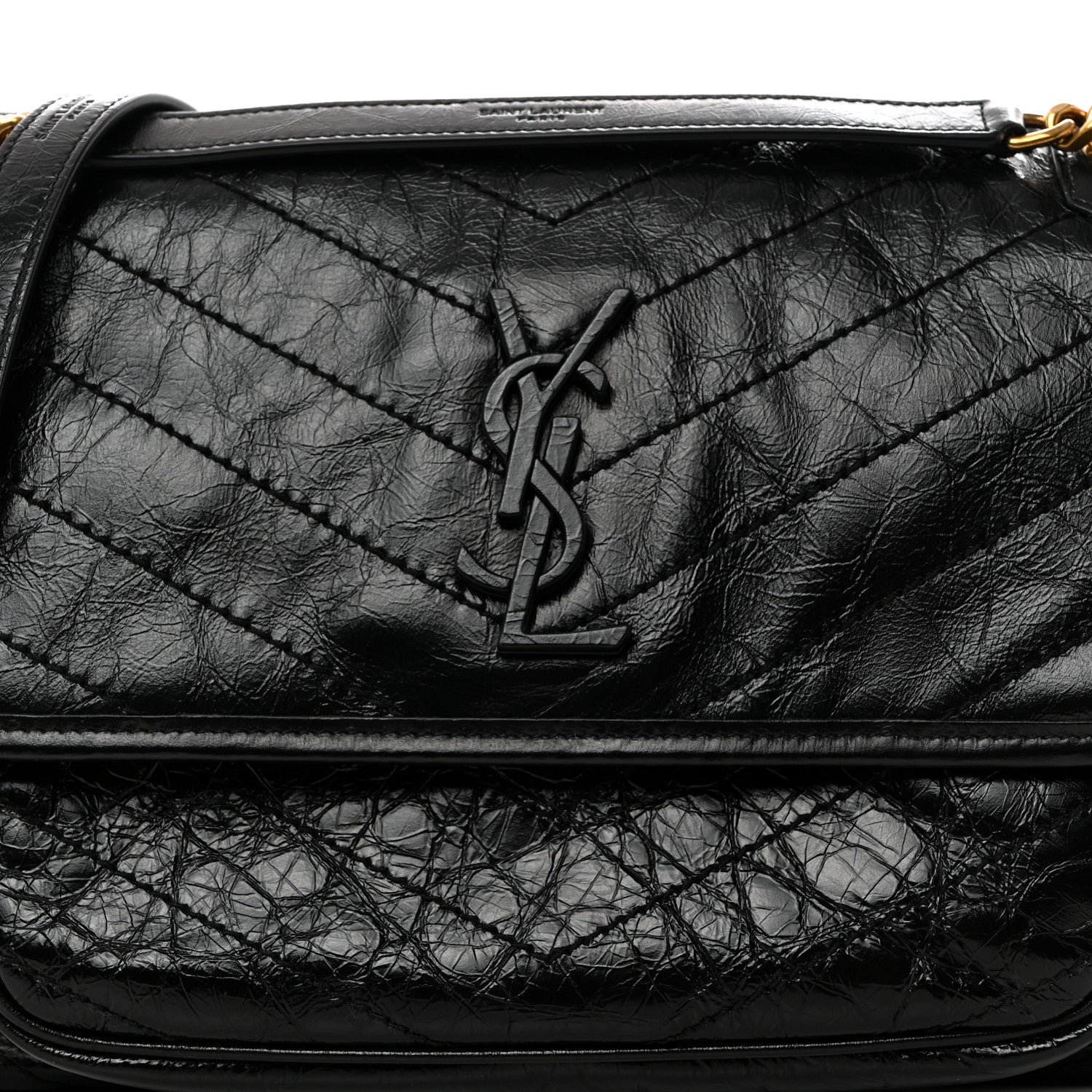 Saint Laurent Crinkled Calfskin Matelasse Monogram Medium Niki Chain Satchel Black 8 of 10