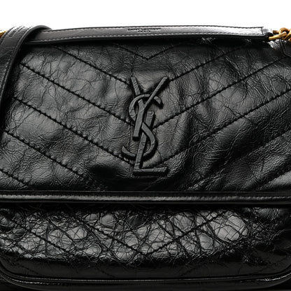 Saint Laurent Crinkled Calfskin Matelasse Monogram Medium Niki Chain Satchel Black 8 of 10