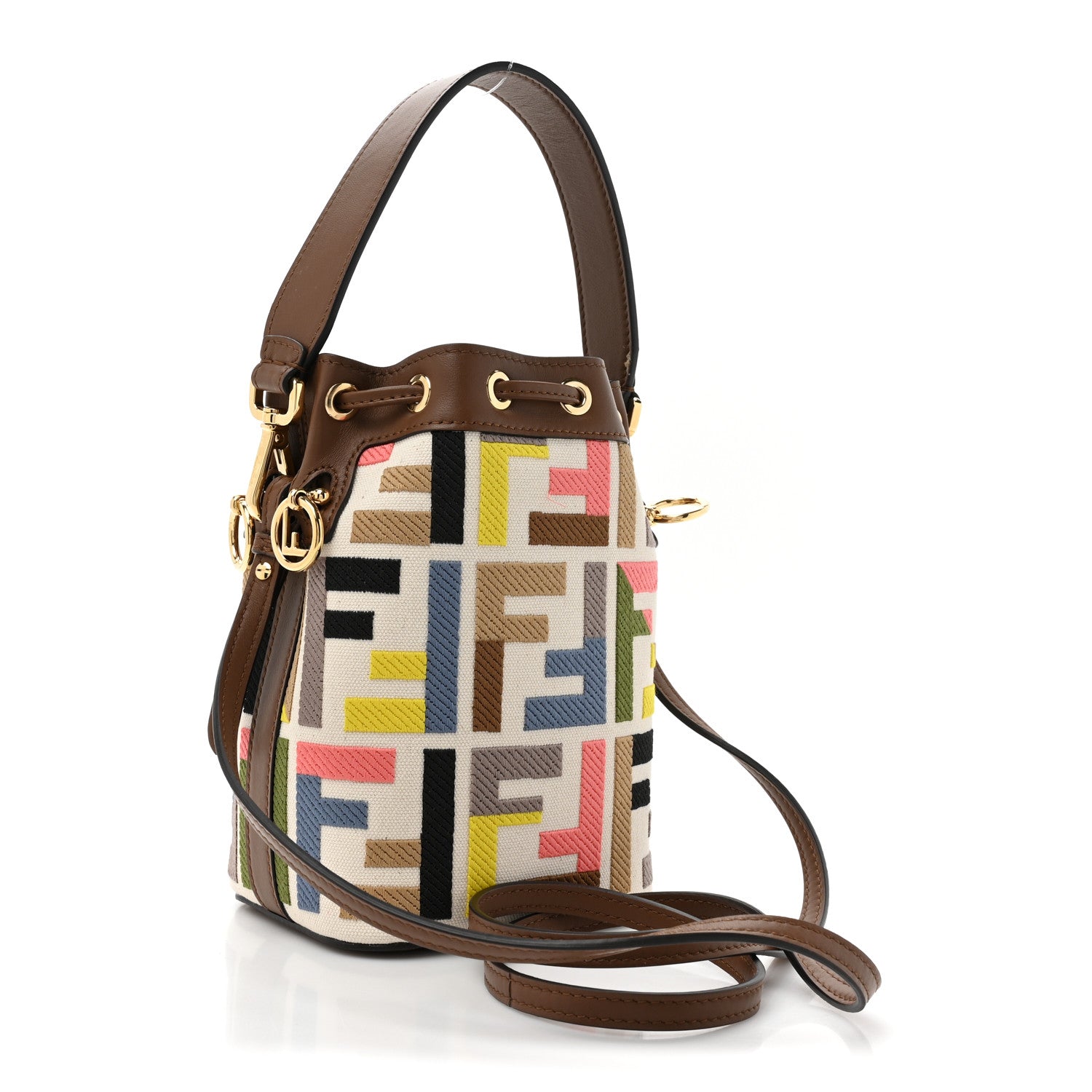 Fendi Kuban Canvas Vitello King F is Fendi FF Embroidered Mini Mon Tresor Bucket Bag Multicolor Cuoio 3 of 11