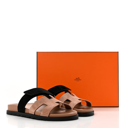 Hermes Suede Goatskin Womens Chypre Sandals 37 Rose Perle Black 9 of 9