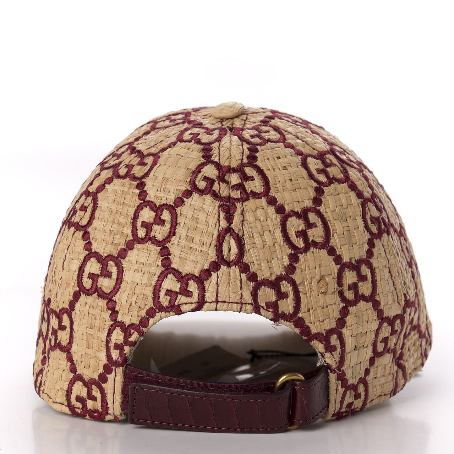 Raffia GG Monogram Elaphe Embroidered Aisha Baseball Hat L Ivory Bordeaux