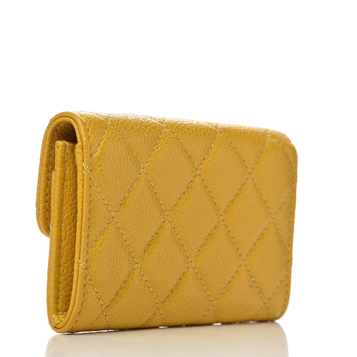 Caviar Quilted Flap Card Holder Yellow