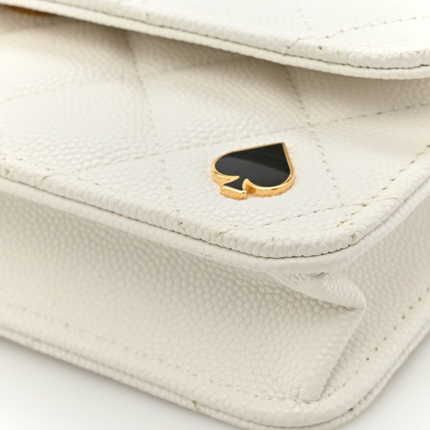 Caviar Quilted Enamel Coco Casino Flap Phone Holder With Chain White