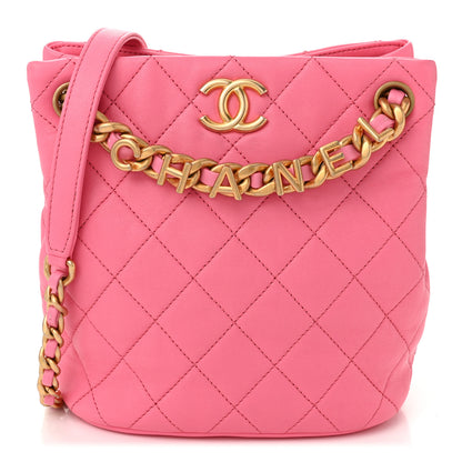 Chanel Lambskin Quilted Chaine Lettre Small Bucket Bag Pink 1 of 10