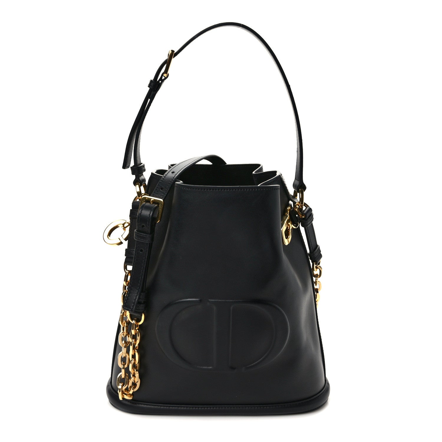 Christian Dior Calfskin CD Embossed Medium C'est Chain Bucket Bag Black 1 of 9