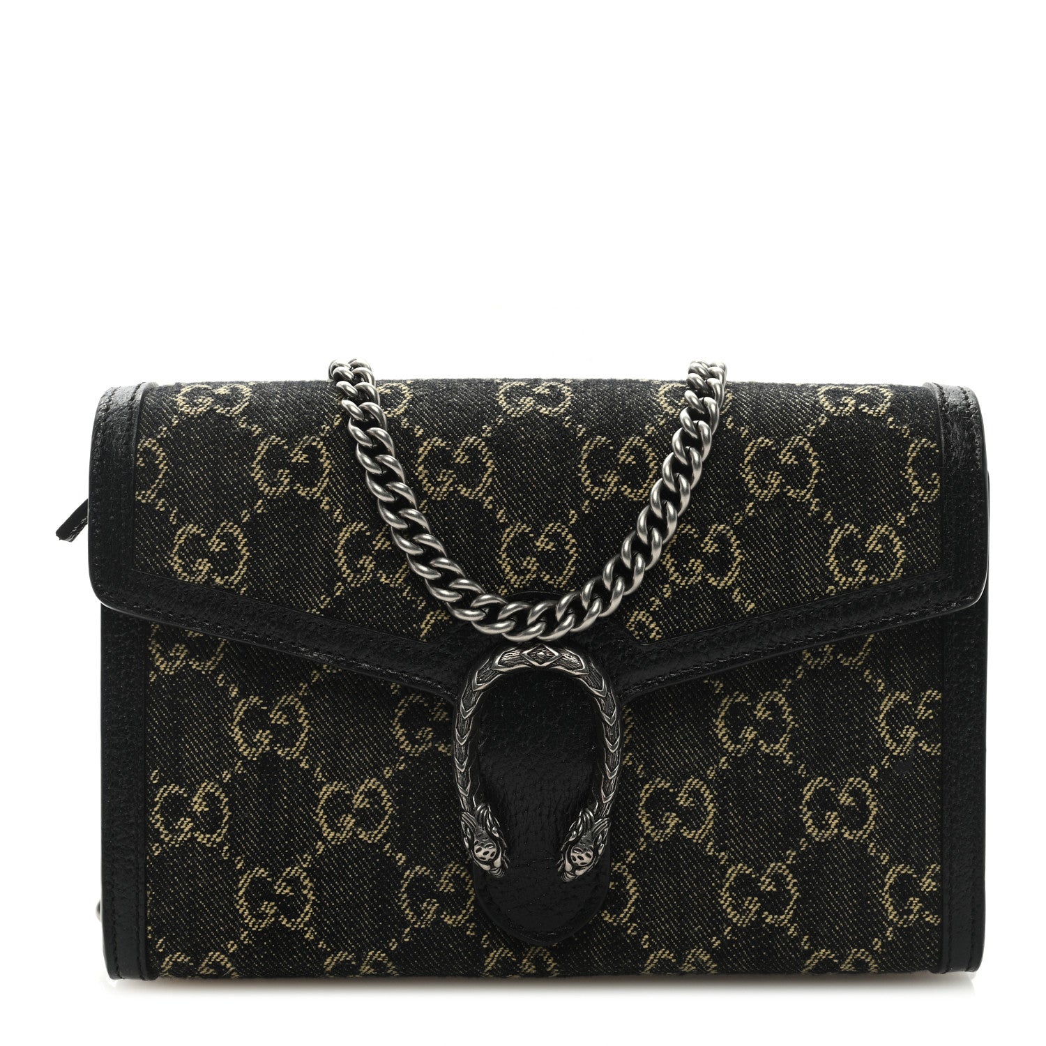 Gucci Jacquard Black Denim GG Monogram Mini Dionysus Chain Wallet Black Ivory 1 of 8