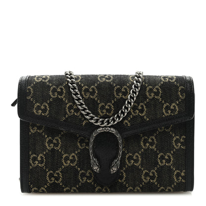 Gucci Jacquard Black Denim GG Monogram Mini Dionysus Chain Wallet Black Ivory 1 of 8