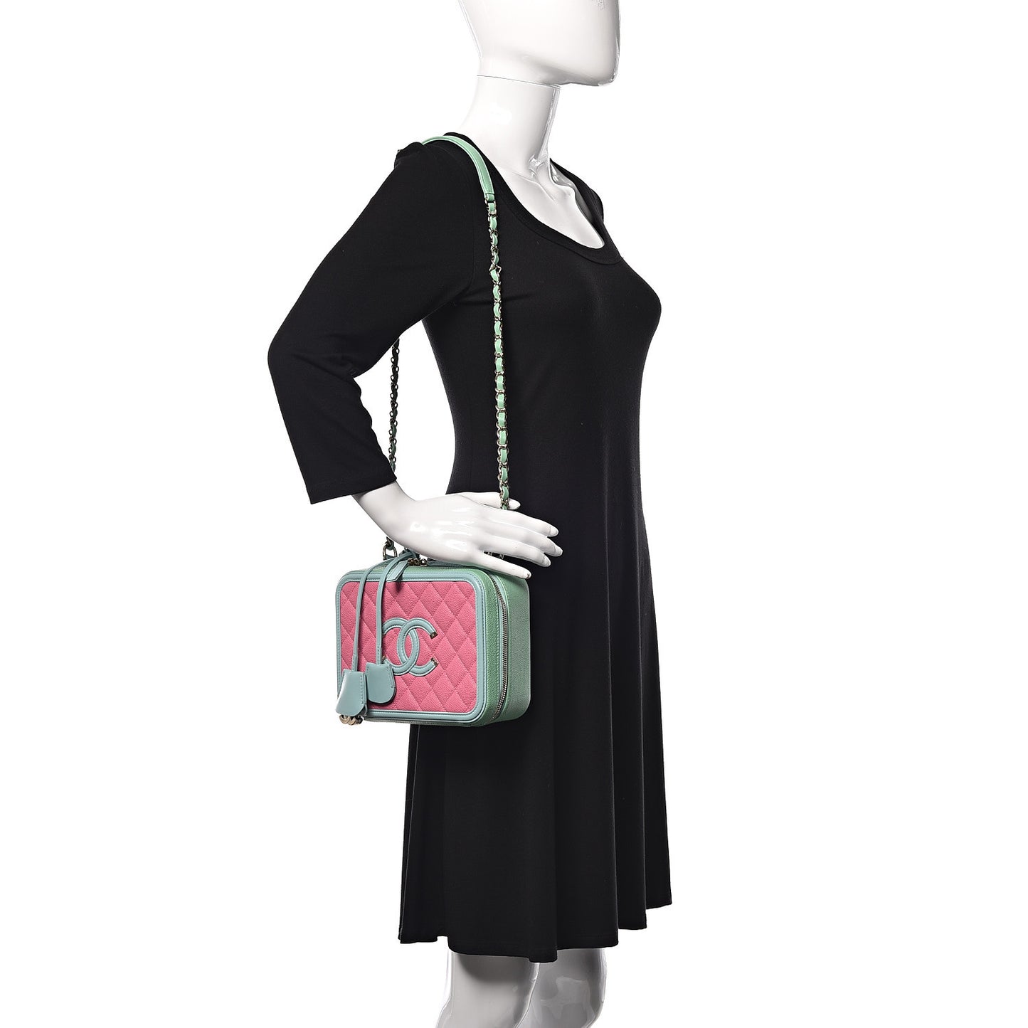 Caviar Quilted Small CC Filigree Vanity Case Pink Green Blue