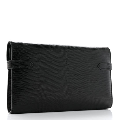 Hermes Lizard Kelly Longue Wallet Black 3 of 7