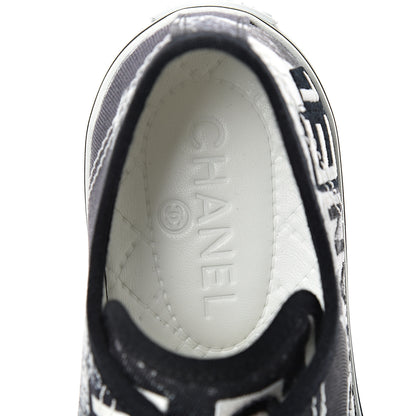 Chanel Printed Fabric Low Top Logo Sneakers 39 White Black 7 of 9