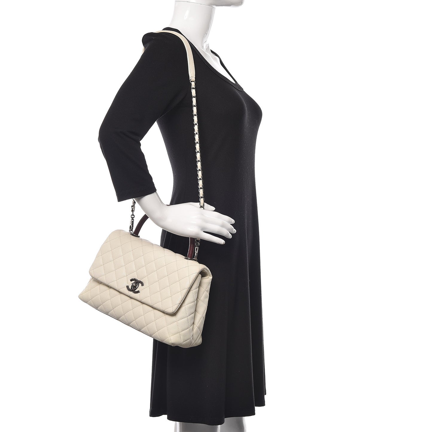 Caviar Lizard Quilted Small Coco Handle Flap Ivory