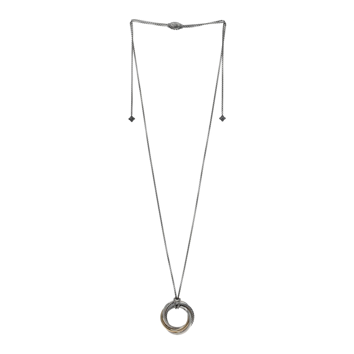 David Yurman Sterling Silver 14K Yellow Gold 37mm Crossover Pendant Necklace 3 of 4