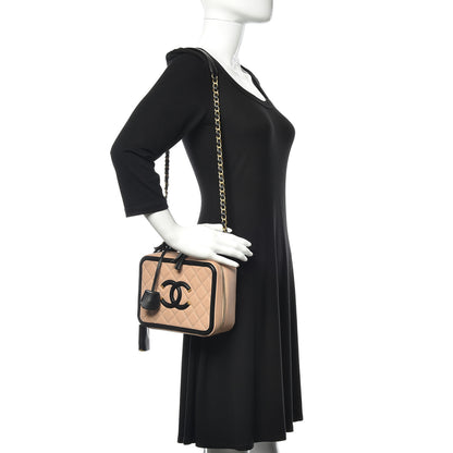 Chanel Caviar Quilted Medium CC Filigree Vanity Case Beige Black 2 of 13