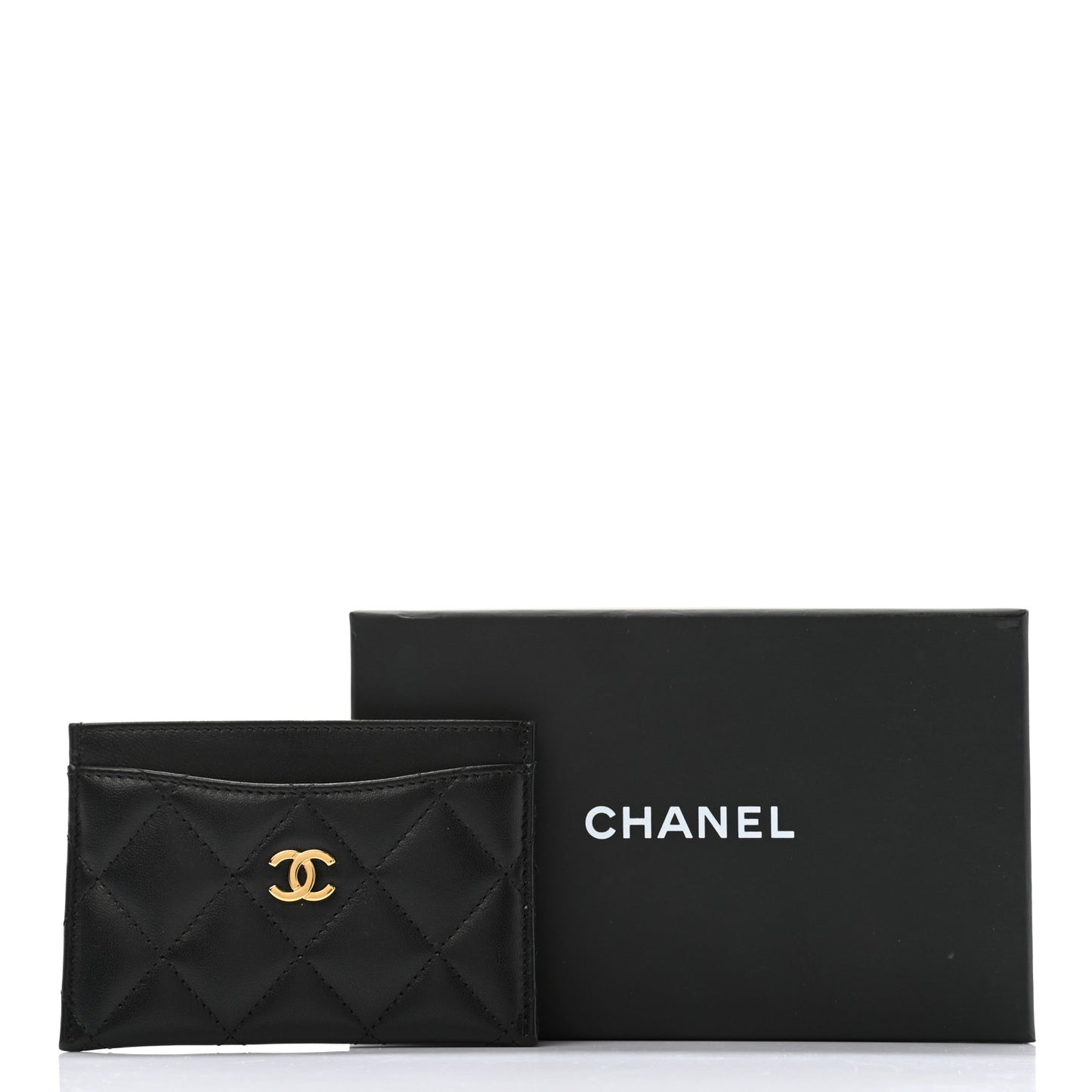 Lambskin Quilted Card Holder Black